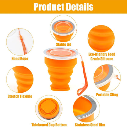 5Pcs Silicone Collapsible Cup for Travel, Reusable Folding Camping Cup Mug with Lids, Portable Expandable Drinking Cup Collapsible Water Cups Mugs Set Telescopic Camping Tumblers for Hiking