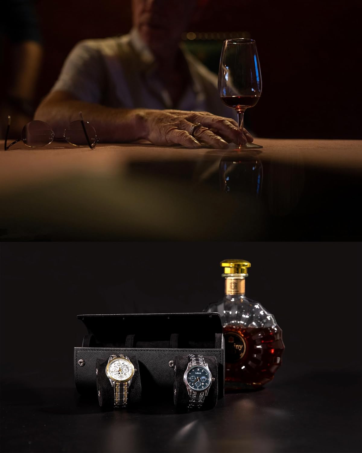 MR.OKAY 3 Watch Travel Case- Classic Leather Watch Case With Superb Texture.Portable Watch Roll Or Organizer For Storage And Display. Travel Gift for Men, All Handcrafted By Leather Craftsmen.