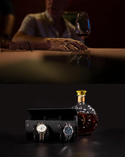 MR.OKAY 3 Watch Travel Case- Classic Leather Watch Case With Superb Texture.Portable Watch Roll Or Organizer For Storage And Display. Travel Gift for Men, All Handcrafted By Leather Craftsmen.