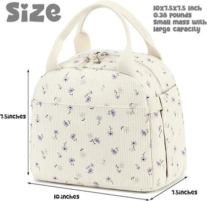 Bluboon Lunch Bag for Women Men Cute Corduroy Lunch Tote Bags Reusable - Image 2