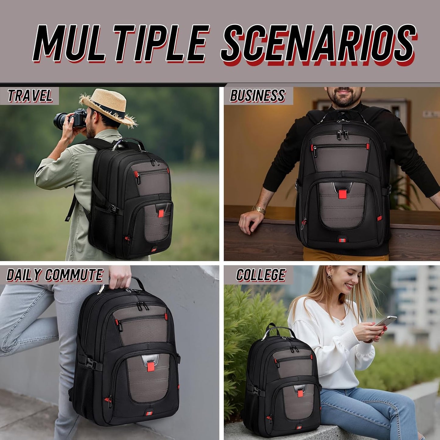 Z-MGKISS Travel Backpack, TSA Airline Approved, Travel Laptop Backpack with USB Charging Port, Extra Large