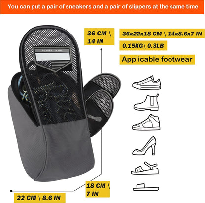 Shoe Bag Golf Travel Soccer Gym Sport with Side Accessory Outside Pocket for Socks Shoe Pouch Portable Large Shoe Storage Bag for Packing Zippered (all grey)