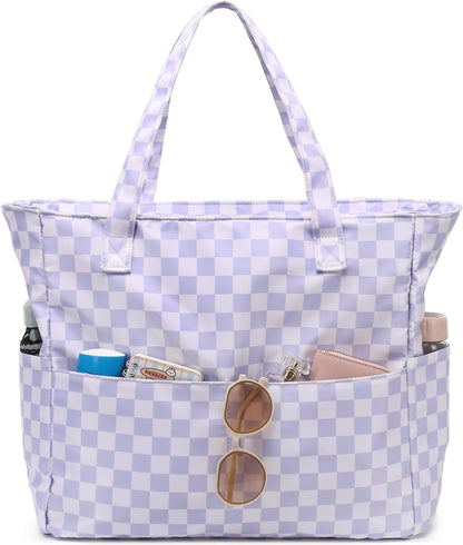 LEDAOU Large Beach Tote Bag Women Waterproof Sandproof Zipper Beach Tote Bag for Pool Gym Grocery Travel with Wet Pocket