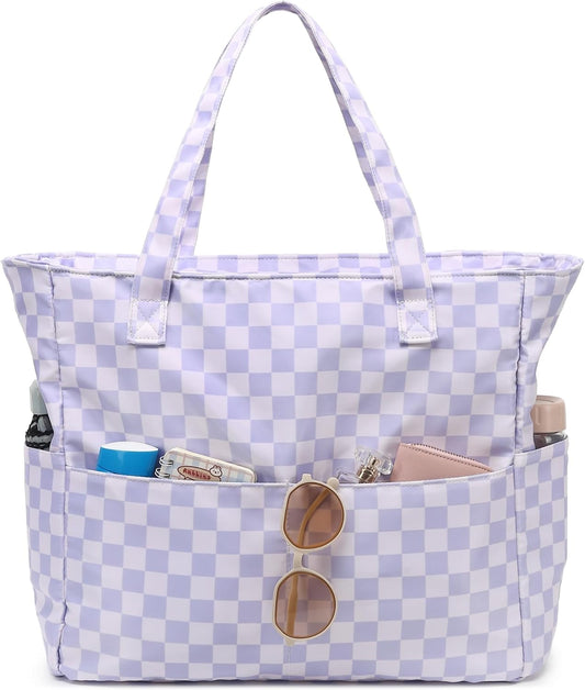 LEDAOU Large Beach Tote Bag Women Waterproof Sandproof Zipper Beach Tote Bag for Pool Gym Grocery Travel with Wet Pocket