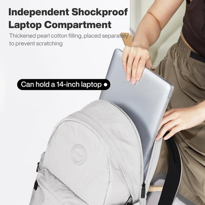 mixi Outdoor Lightweight Backpack Casual Carry On Laptop Backpack Travel Bookbag for Women Men, Water Resistant Durable Small Hiking Bag for Camping Weekender Sports College Work, 15 Inch, Light Gray