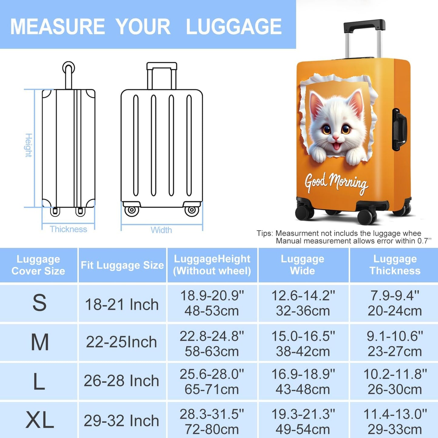 Luggage Cover Washable Suitcase Protector Anti-scratch Suitcase cover Fits 20-34 Inch Luggage (CAT2, S(20-22inch suitcase))