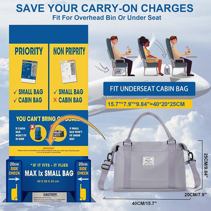 Travel Duffel Bag, Sports Tote Gym Bag, Shoulder Weekender Overnight Bag for Women