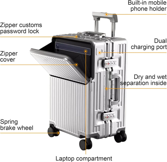 Zipperless Luggage, Polycarbonate Aluminum Hard Shell, Expandable Carry-On Suitcase with Spinner Wheels, Hard Shell Suitcase, 26 Inch Cabin