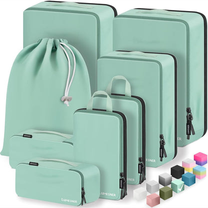 8 Set Compression Packing Cubes for Travel, Waterproof Luggage Organizers, Suitcase Organizer Set for Carry-On & Checked Baggage, Travel Accessories for Men & Women