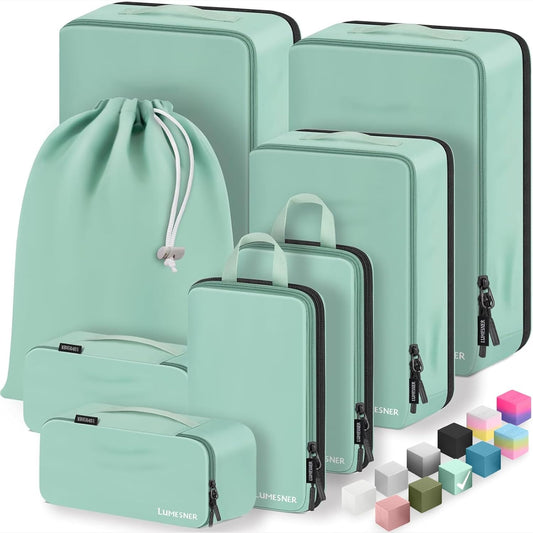 8 Set Compression Packing Cubes for Travel, Waterproof Luggage Organizers, Suitcase Organizer Set for Carry-On & Checked Baggage, Travel Accessories for Men & Women