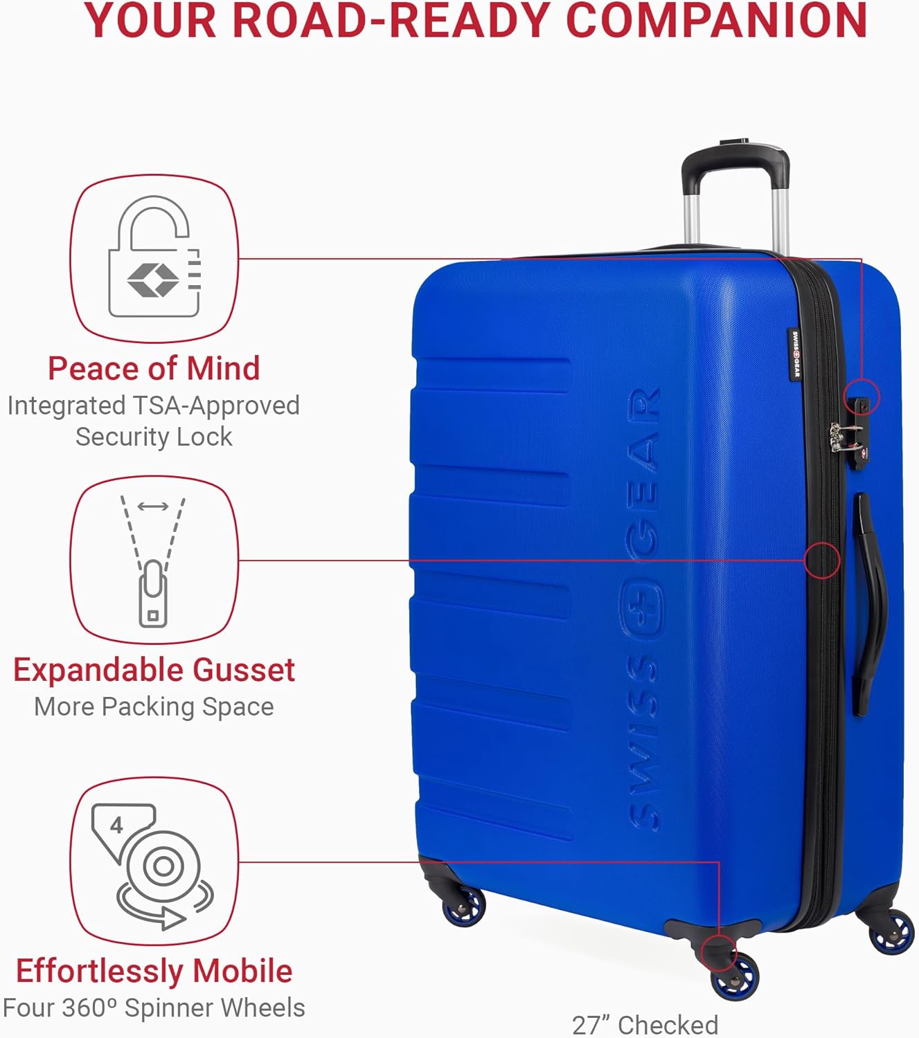 SwissGear 7366 Hardside Expandable Luggage with Spinner Wheels, Cobalt, 3-Piece Set (19/23/27)