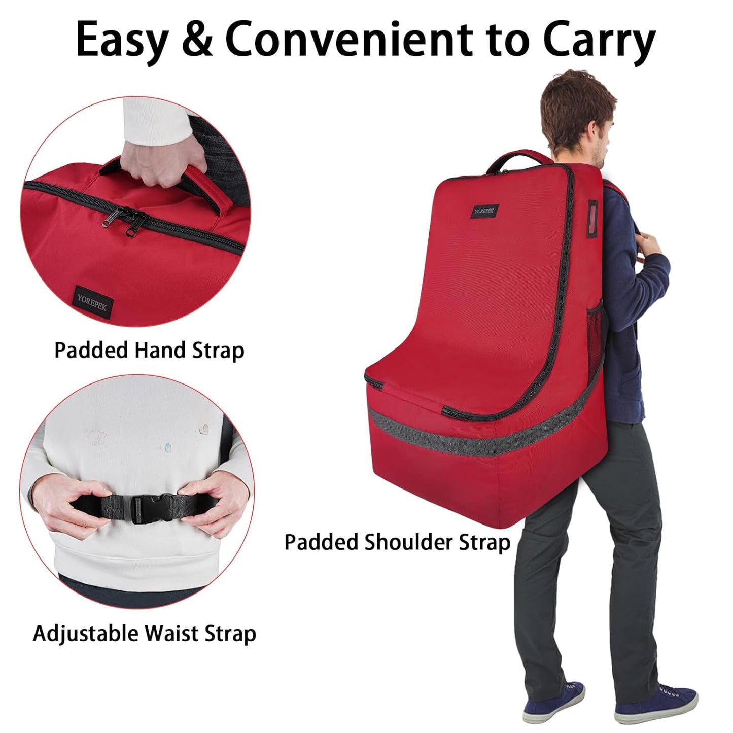 YOREPEK Car Seat Travel Bag, Padded Car Seats Backpack for Air Travel, Heavy Duty Carseat Travel Bag for Airplane, Airport Gate Check Bag (Red)