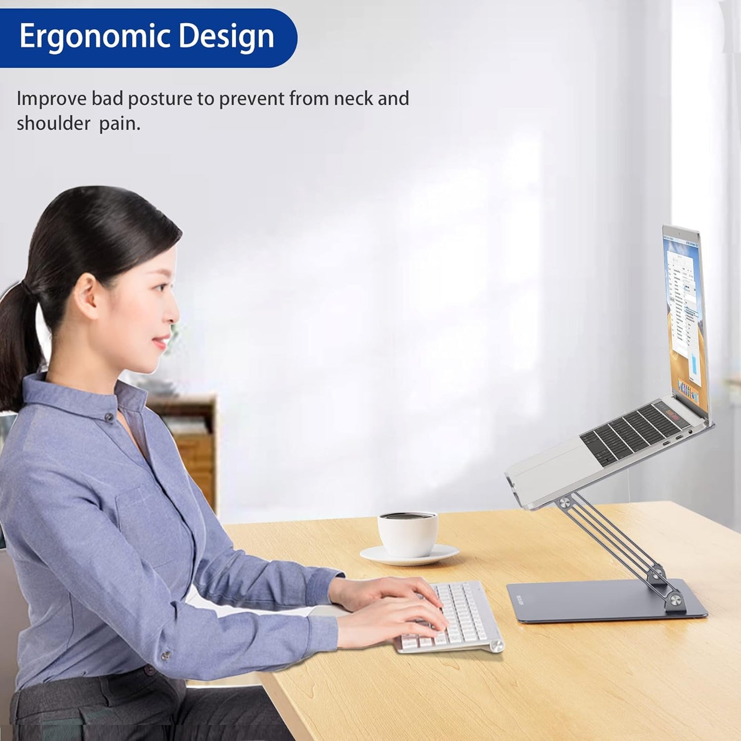 BESIGN LS10 Aluminum Laptop Stand, Ergonomic Adjustable Notebook Stand, Computer Holder Compatible with Air, Pro, Dell, HP, Lenovo More 10-14" Laptops, Space Gray