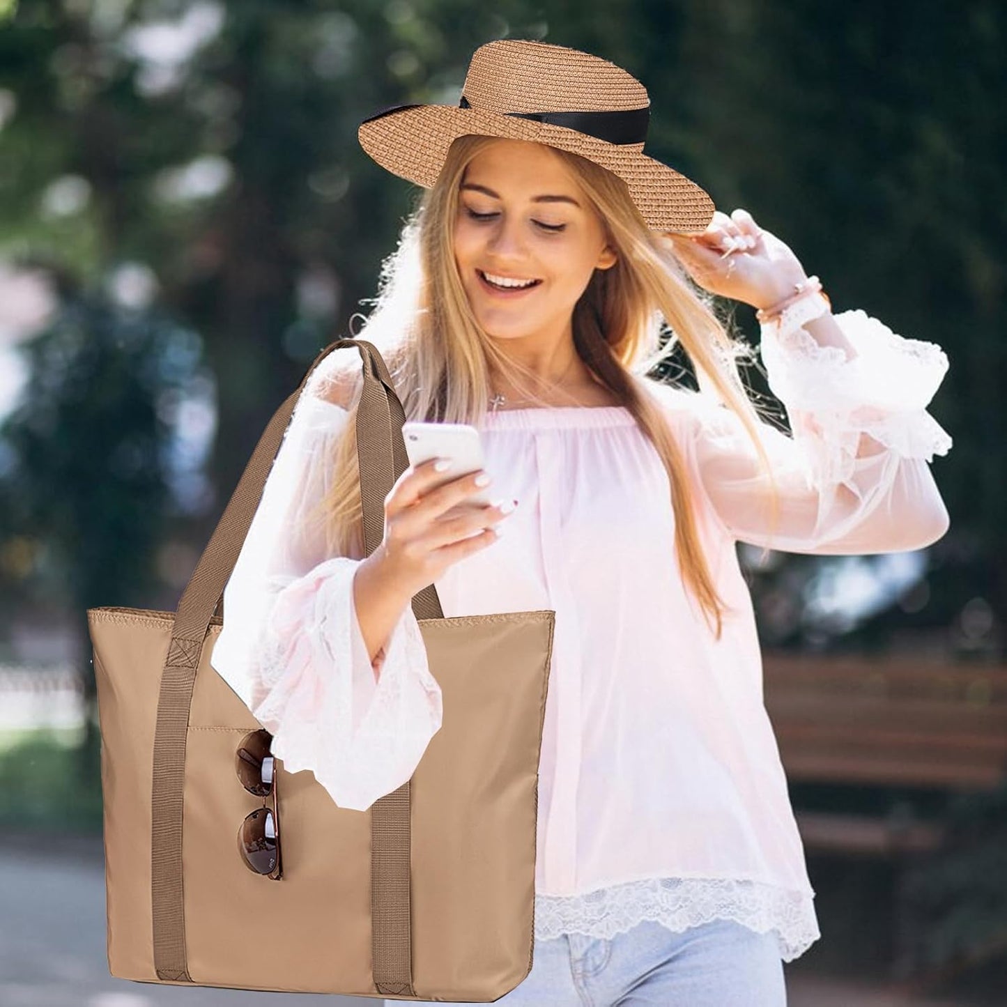 LEDAOU Beach Bags for Women, Beach Bags Waterproof Sandproof, Packable Beach Tote Bag with Zipper Travel Sports