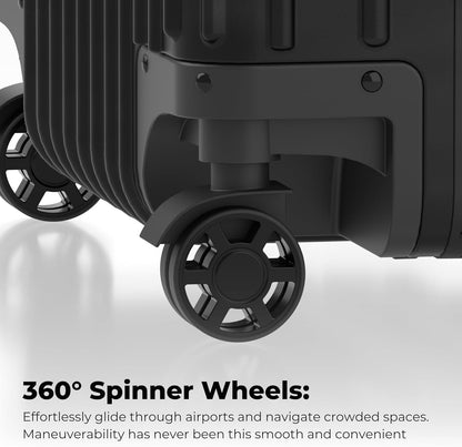 KARGO 20 Inch Carry-On Luggage - Polycarbonate Hard Shell Suitcase with Aluminum Corners, Smooth-Rolling Wheels, Leather Handle, Aluminum Frame Luggage, Zipperless TSA Lock (Black, 20 Inch Carry-On)