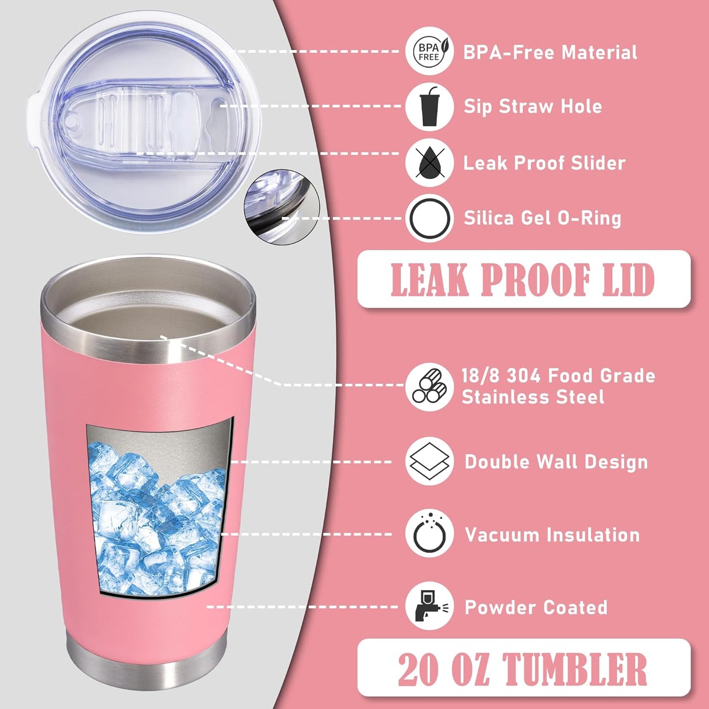 20 oz Tumbler Coffee Tavel Tumblers Bulk with Lid Stainless Steel Double Wall Vacuum Insulated Mug Powder Coated Cups fit Car Cupholder for Hot and Cold - Pink, 4Pack