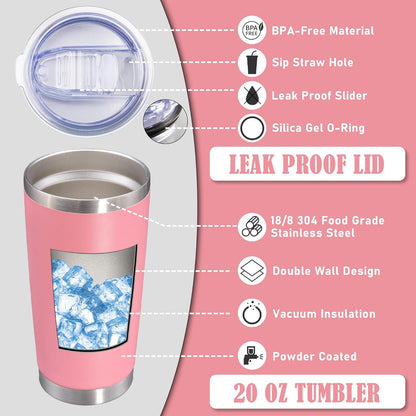 20 oz Tumbler Coffee Tavel Tumblers Bulk with Lid Stainless Steel Double Wall Vacuum Insulated Mug Powder Coated Cups fit Car Cupholder for Hot and Cold - Pink, 12Pack