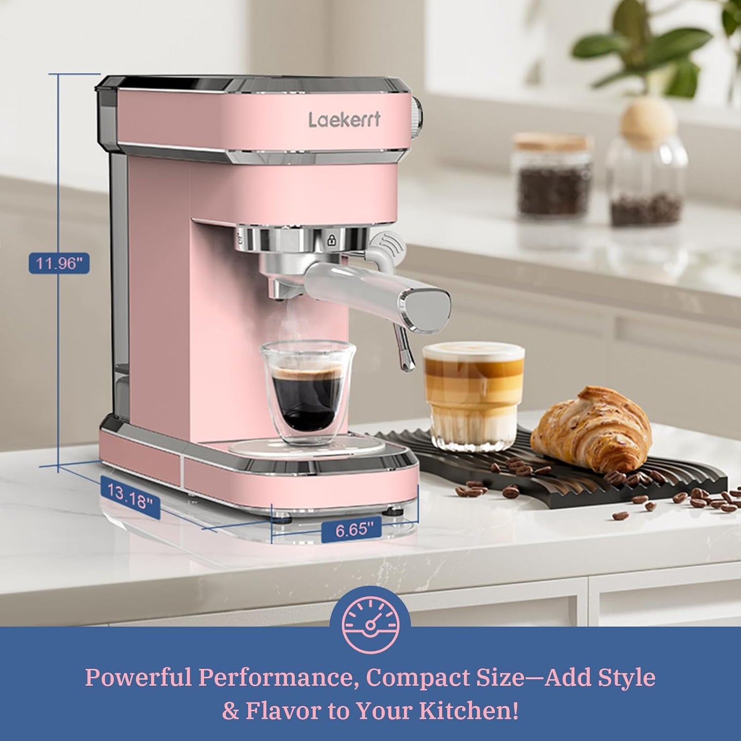 Laekerrt Professional Espresso Machine 20 Bar, Espresso Maker with Milk Frother Steam Wand, Stainless Steel Home Coffee Machines for Cappuccino and Latte, Gift for Women Wife Daughter or Mom, Pink