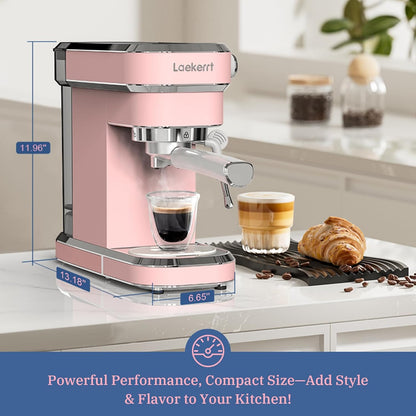 Laekerrt Professional Espresso Machine 20 Bar, Espresso Maker with Milk Frother Steam Wand, Stainless Steel Home Coffee Machines for Cappuccino and Latte, Gift for Women Wife Daughter or Mom, Pink