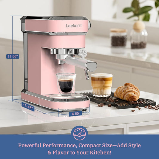 Laekerrt Professional Espresso Machine 20 Bar, Espresso Maker with Milk Frother Steam Wand, Stainless Steel Home Coffee Machines for Cappuccino and Latte, Gift for Women Wife Daughter or Mom, Pink