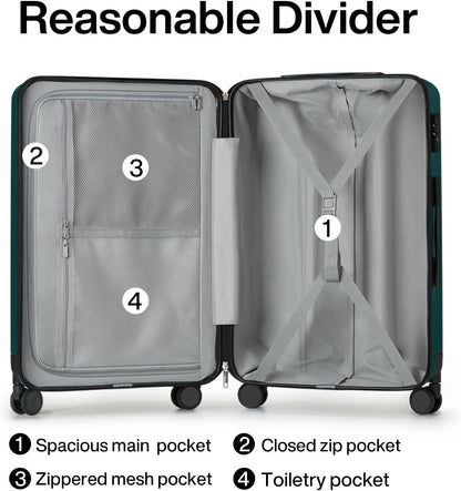 Hanke 20 Inch Carry On Luggage 22x14x9 Airline Approved Lightweight PC Hard Shell Suitcases with Wheels Travel Luggage Rolling Suitcase Travel Luggage Bag for Weekender(Blackish Green)