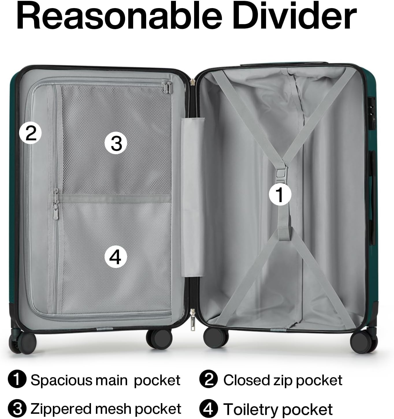 Hanke Luggage Sets 3 piece Carry On Luggage with Wheels PC Hard Shell Suitcases Lightweight Checked Travel Luggage Large Travel Suitcase Woman Men 20/24/29 Inch(Blackish Green)