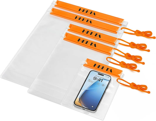 HEETA 5-Pack Clear Waterproof Dry Bag, Water Tight Cases Pouch Dry Bags for Camera Mobile Phone Maps, Kayaking Boating Document Holder