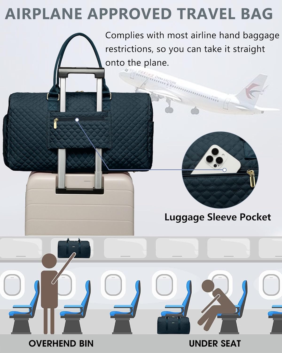 Weekender Travel Duffle Bag for Women - Carry on Bag with Shoe Compartment Overnight Bags with Toiletry Bag Wet Pocket Weekend Traveling Yoga Gym Hospital Bags for Labor and Delivery Blue