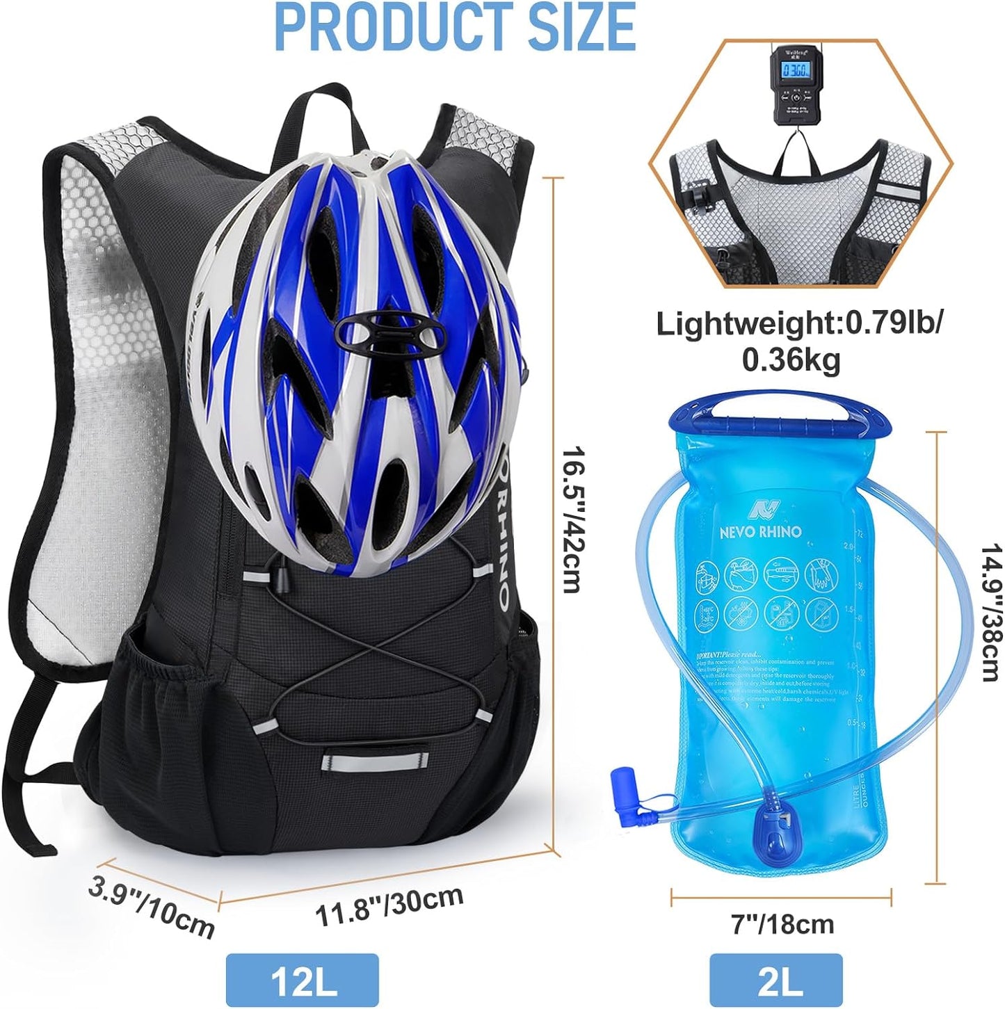 Lightweight Hydration Backpack, Running Backpack with 2L Water Bladder, Hydro Water Daypack for Cycling Hiking Rave for Men Women