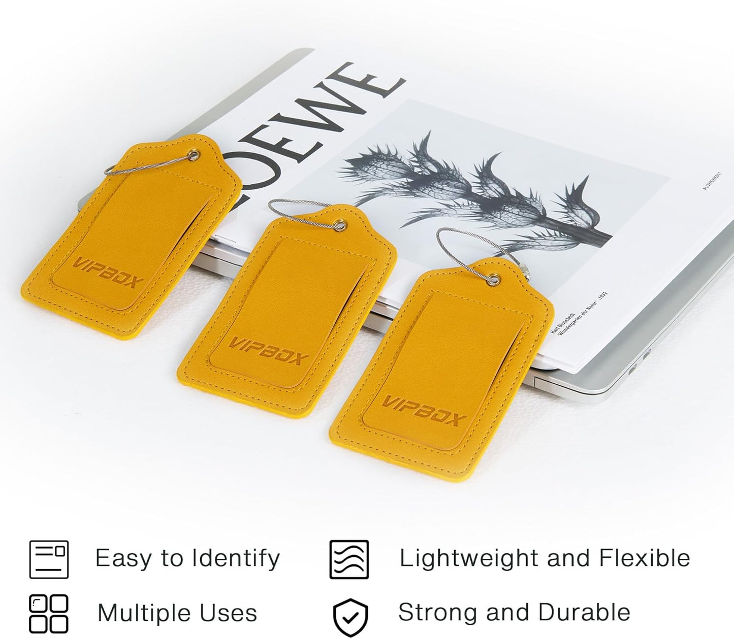 Luggage Tag Faux Leather Premium Travel Suitcase Tags for Baggage Easy to Write Waterproof with Name ID Card for Man Women (Yellow)