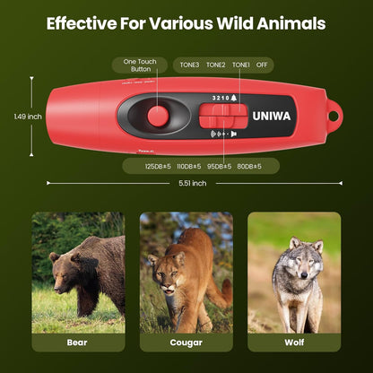 UNIWA Electronic Air Bear Horn, 120±5 dB Loud Air Horn for Safety Hiking Camping Emergency Whistle with Compass, Bear Horn to Scare Bears - Self Defense for Hiking -Red