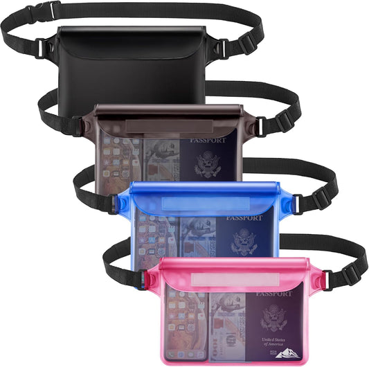 HEETA Waterproof Fanny Pack, Waterproof Pouch Dry Bag 2/3/4 Pack for Phone Passport Purse, Adjustable Waist Strap for Swimming Kayaking Boating Paddle Board Accessories Cruise Beach Camping Essentials