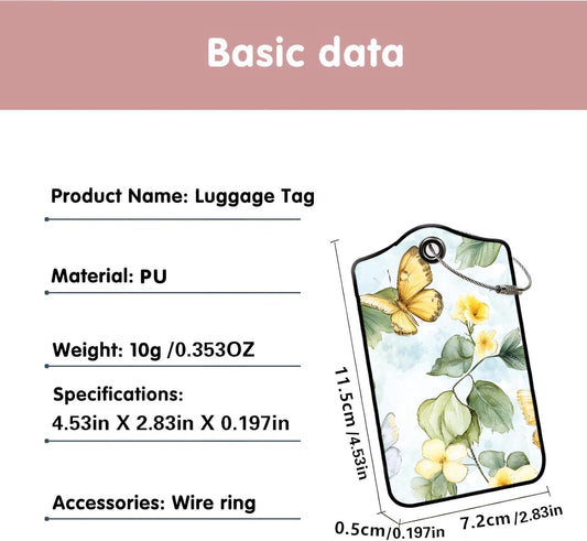 Luggage Tags for Suitcases, 2-Pack PU Leather for Cruise & Travel, Baggage ID Tags with Privacy Cover & Address Card, Durable Metal Ring, Kids Adults Travel Accessories, Watercolor Flutter