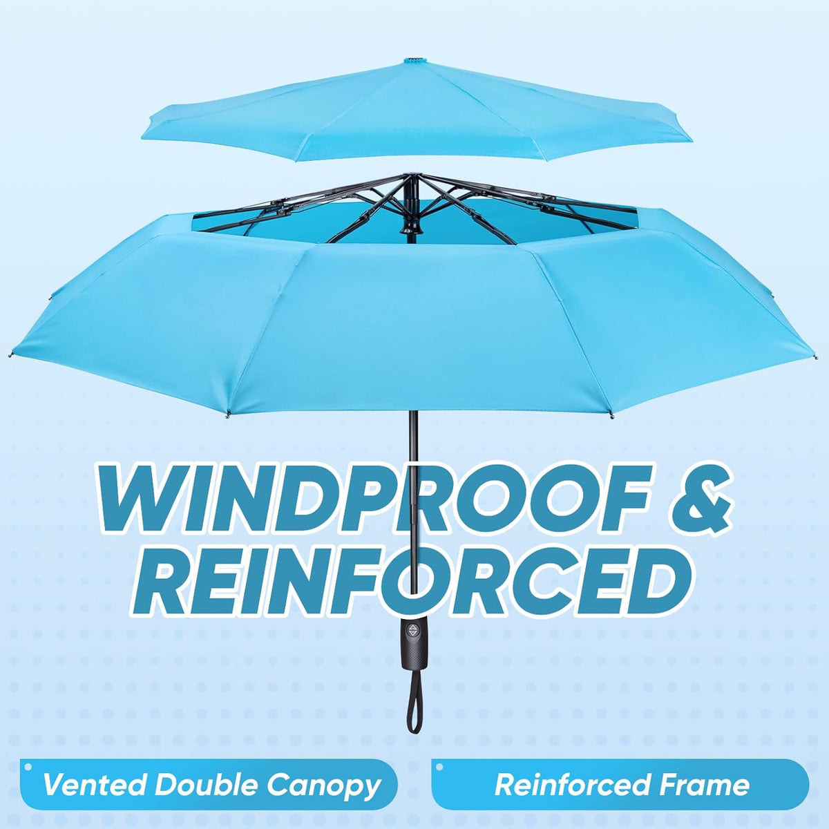 PTEROMY Windproof Compact Travel Umbrellas for Rain and Sun, Withstands 85MPH Winds Auto Open Close Folding Umbrella with Ergonomic Handle, Quick Dry Canopy for Commuting or Backpack