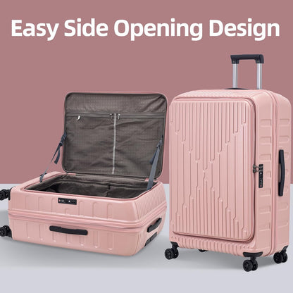 29 Inch Luggage with Expansion & Side Opening Design, 50 * 31(35)*76cm, 117L~133L Ligthweight ABS+PC Hardshell Checked Suitcase, TSA Lock & YKK Zipper with HINOMOTO 360° Wheels, Pink