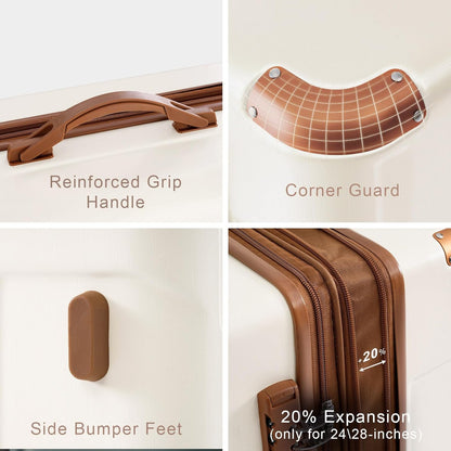 Merax Luggage Sets 2 Piece Suitcases with Wheels, Hardshell ABS Expandable and Lightweight, TSA Lock, Spinner Wheels, Carry On Luggage with Corner Guards (20 28 inch White Brown)