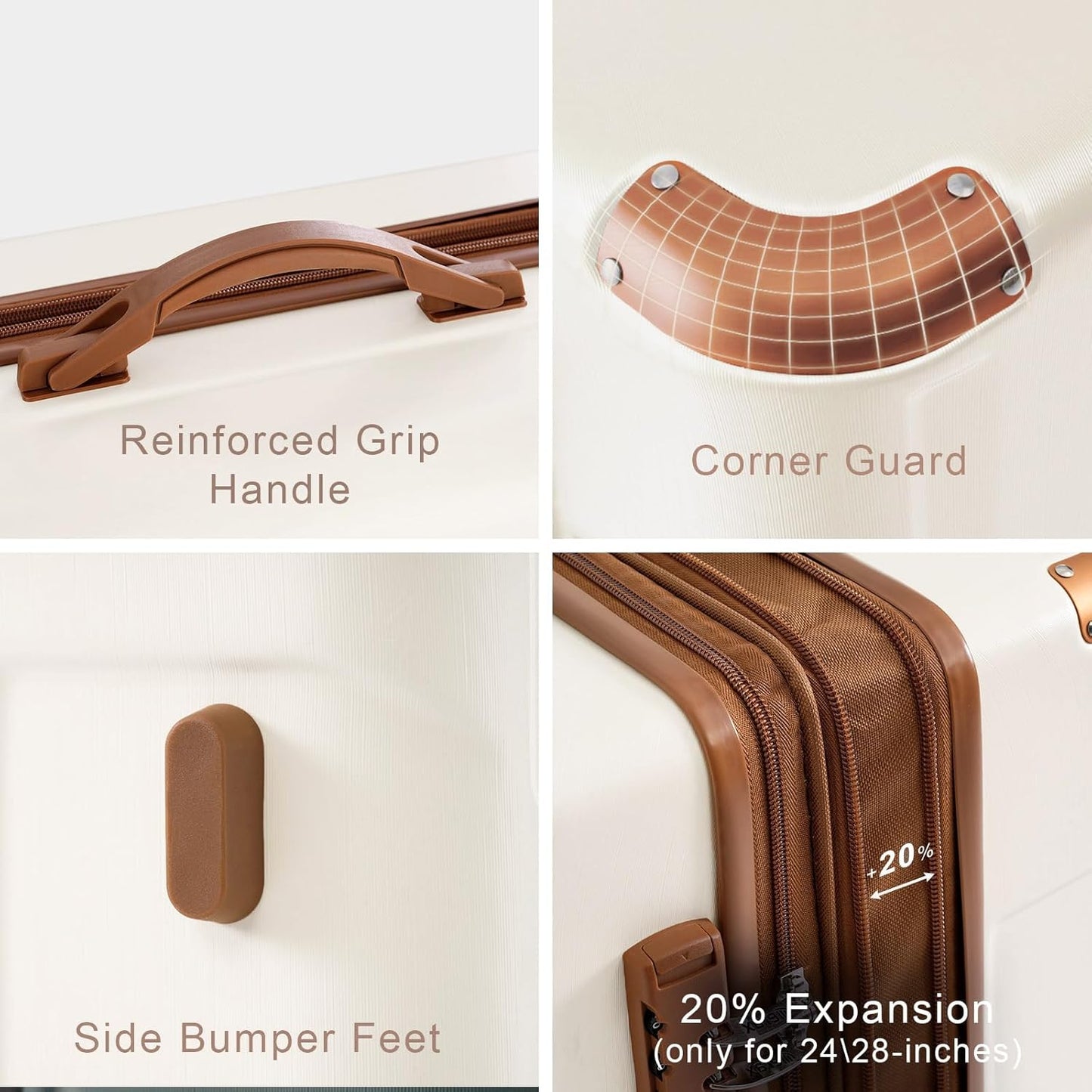 Merax 24 Inch Expandable Checked Luggage, Hardshell ABS Medium Suitcase with Spinner Wheels, TSA Lock, Lightweight Durable Travel Suitcase for Men Women(White Brown)