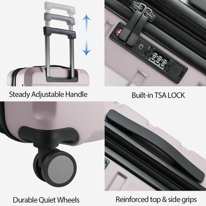 KROSER Hardside Expandable Carry On Luggage with Spinner Wheels & Built-in TSA Lock, Durable Suitcase Rolling Luggage with USB Port, Carry-On 20-Inch, Matte Purple/Pink
