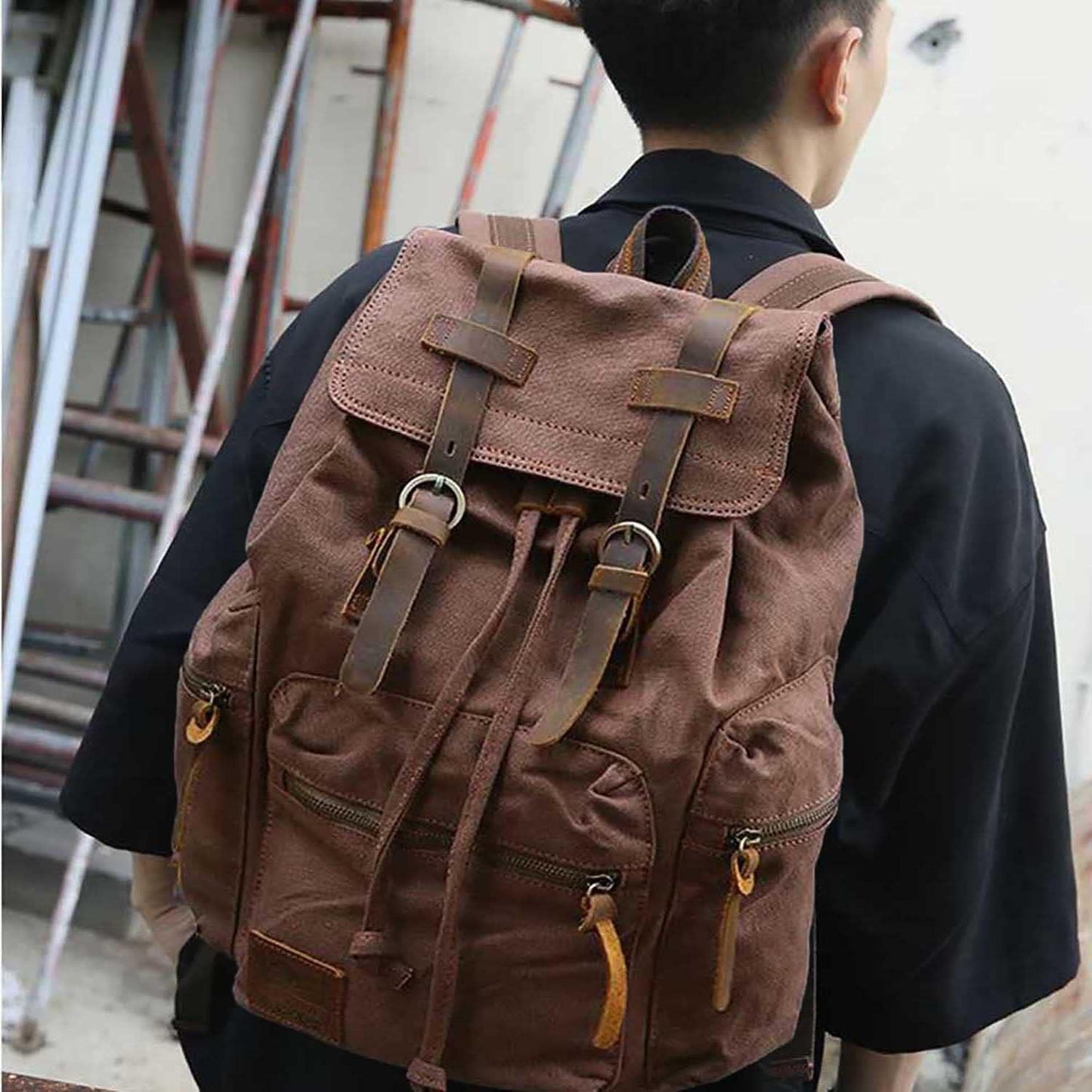 AUGUR High Capacity Canvas Vintage Backpack - for School Travel 12-15" Laptop Backapcks for Men Casual Daypacks Rucksack (M-Coffee)
