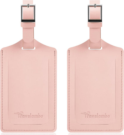 Travelambo Luggage Tags for Suitcases Faux Leather Privacy Protection 2 Pack Bag Tags Travel Accessories Essential, Lotus Pink