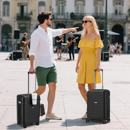 Kono 20 Inch Expandable Carry On Luggage with Spinner Wheels, Durable Hardside Luggage with Hidden Cup Holder, Lightweight Hard Shell Carry On Suitcase Airline Approved with TSA Lock(Black)