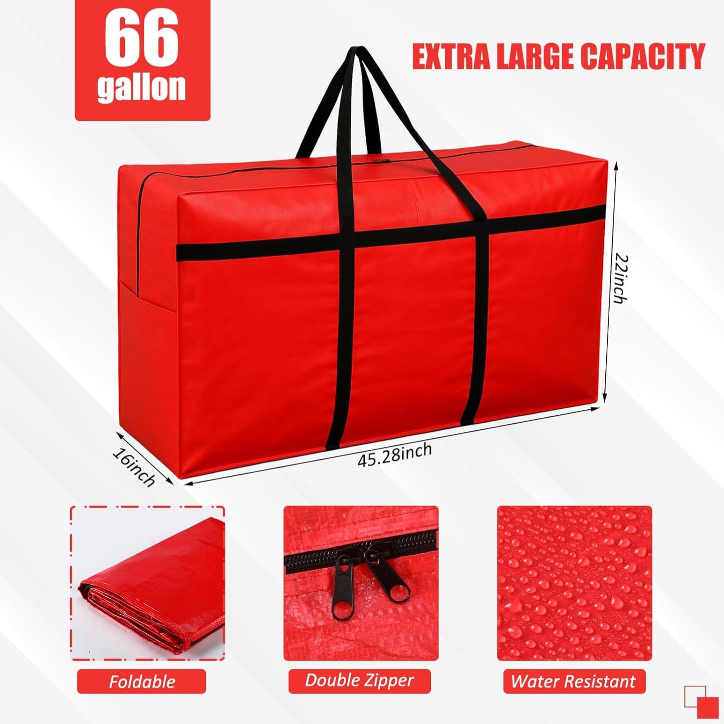 4 Pcs 66 Gallon Large Moving Bags with Zipper and Handles Foldable Storage Duffle Bags Heavy Duty Extra Large Totes for College Dorm Travel Clothes Blankets Bedding Moving (Red)
