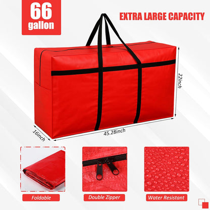 4 Pcs 66 Gallon Large Moving Bags with Zipper and Handles Foldable Storage Duffle Bags Heavy Duty Extra Large Totes for College Dorm Travel Clothes Blankets Bedding Moving (Red)