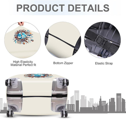 ANNA QUEEN Travel Around the World Luggage Cover, Colorful Landmark Suitcase Protector with Airplane & Globe Design, Stretchable, Washable Travel Sleeve for 28-30 Inch Luggage