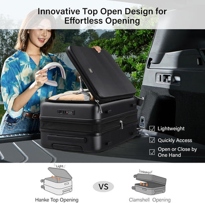 Hanke Hardside Expandable Checked Luggage, 24 Inch Top Opening Trunk Luggages with Spinner Wheels, All-PC Hard Shell Suitcase, Lightweight TSA Checked-Medium(Jet Black, 83L)