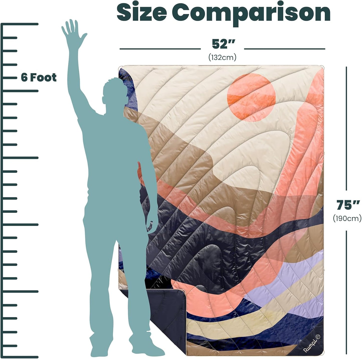 Rumpl Original Puffy Blanket - Warm, Water-Resistant Camping Blanket with 100% Recycled Synthetic Insulation, 52"x75", Original Puffy V2, Valley Dawn