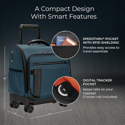 Briggs & Riley Cabin Spinner - Carry On Luggage for Travel, Suitcases with Wheels, Softside Rolling Bag for Men & Women, Fits Under Plane Seat, Telescoping Handle - ZDX Collection, Ocean