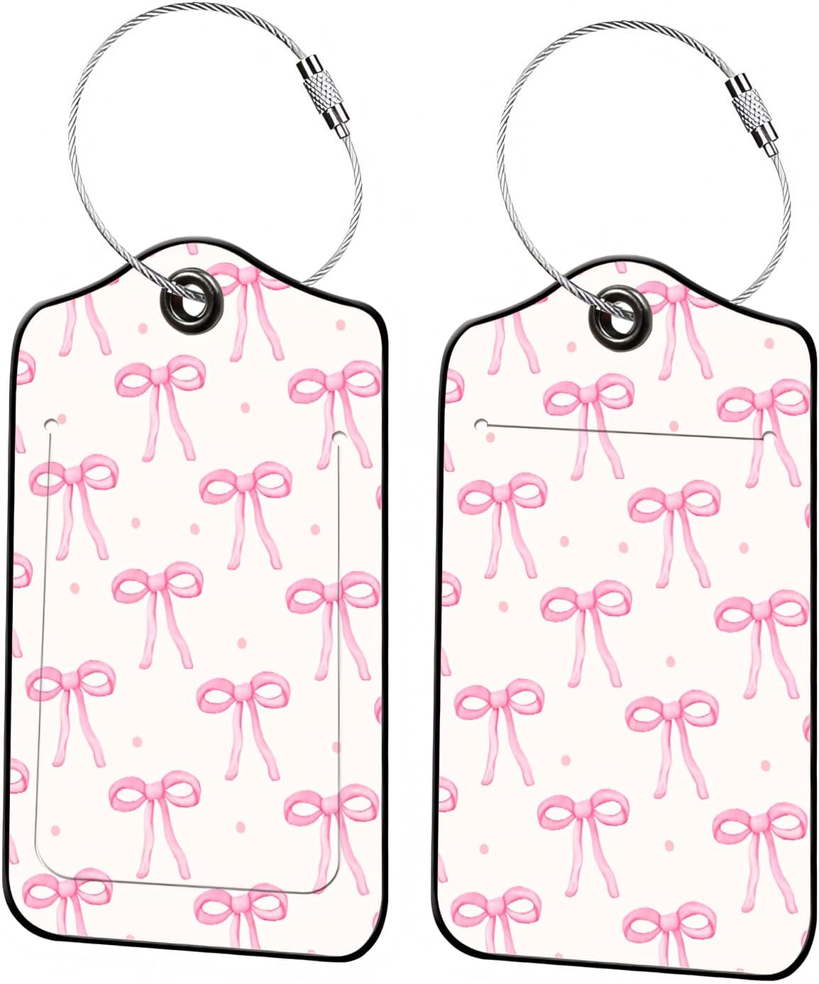 Luggage Tags for Suitcases, 2-Pack PU Leather for Cruise & Travel, Baggage ID Tags with Privacy Cover & Address Card, Durable Metal Ring, Kids Adults Travel Accessories, Blush Bows