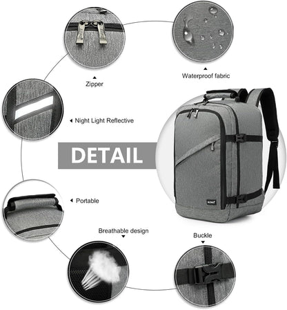 Kono Carry on Backpack, 16" Airplane Approved Under Seat Travel Backpack for Men and Women, Waterproof Lightweight Daypack for Flight 20L (Grey, Small)