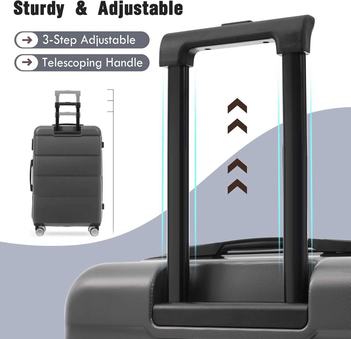 Merax Luggage Sets of 3 Piece Carry on Suitcase Airline Approved,Hardcase Suitcase Set with Double Spinner Wheels,Charcoal